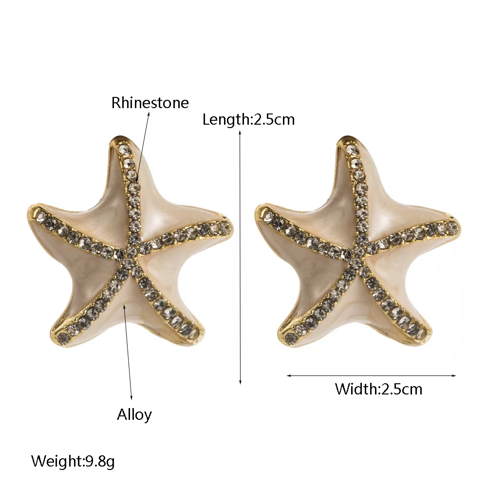 Korean Women's Sterling Silver Needle Diamond-Embedded Summer Seaside Vacation Starfish Stud Earrings