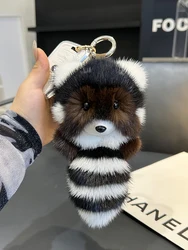 New Fashion Women Natural Mink Fur Little Raccoon Key Chain Charm Plush Car Keychain Bag Pendant Party Gift Jewelry Trinket