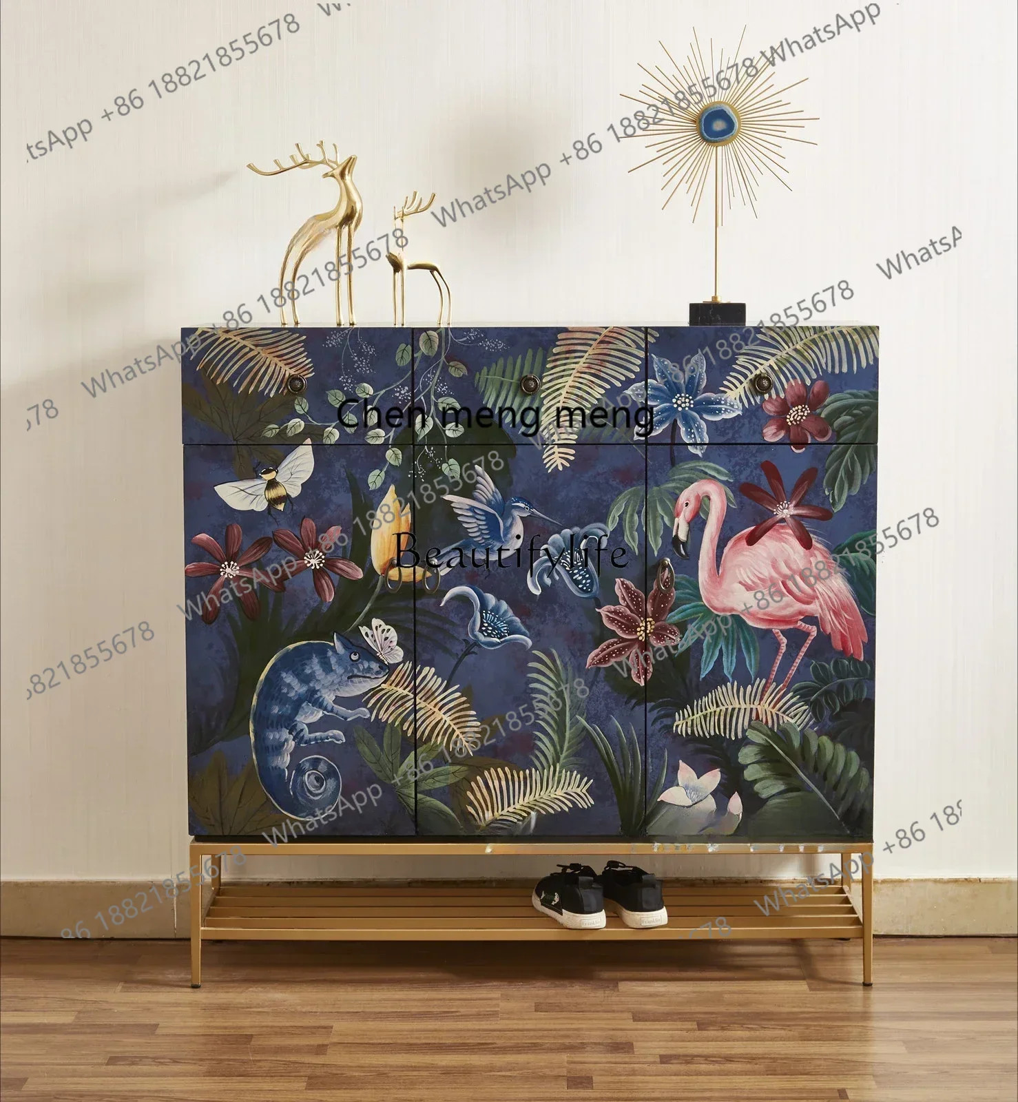 style  Light luxury shoe cabinet painted flamingo large-capacity partition storage cabinet ss 8617