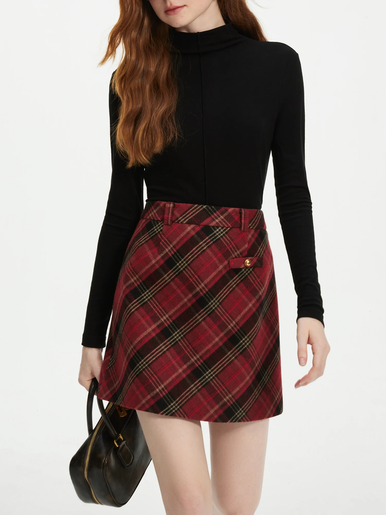 FSLE Office Lady Retro College Style Woolen Skirt for Women, Autumn and Winter 2024 New A-line Women Casual Skirt 24FS14367