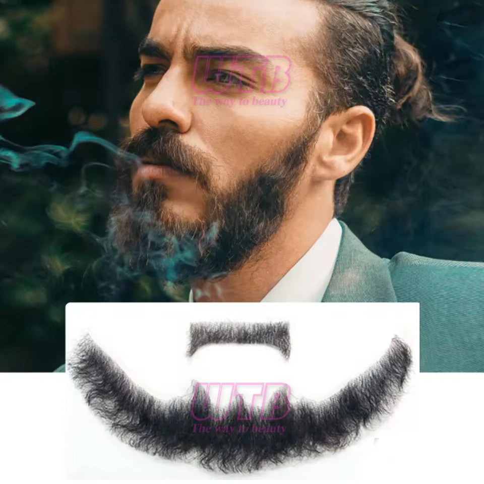 Synthetic Fake Beard Realistic Mustache Black Goatee Costume Facial Hair Invisible Lace False Beard for Halloween Cosplay Partie image 6