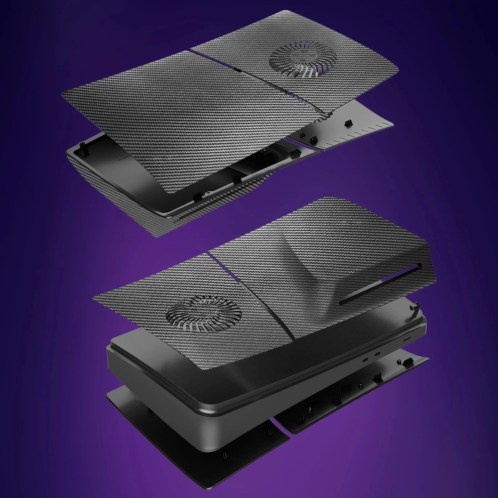 YUESHEN Ps5 غطاء نحيف من ألياف الكربون باللون الأسود مع فتحات تبريد وغطاء مقاوم للغبار لجهاز PS5 Slim