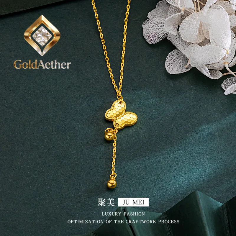 

Роскошный комплект GoldAether: браслет и ожерелье из чистого золота 24K 9999 пробы с бабочками, для женщин