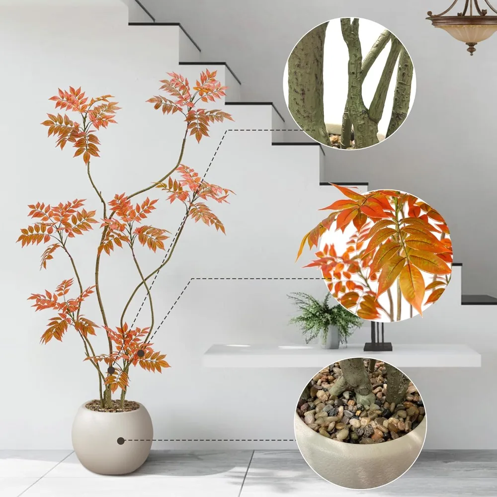 Sztuczny drzewo mahonia Fortunei o wysokości 180 cm, realistyczne sztuczne drzewo sumakowe z doniczką do dekoracji wnętrz.