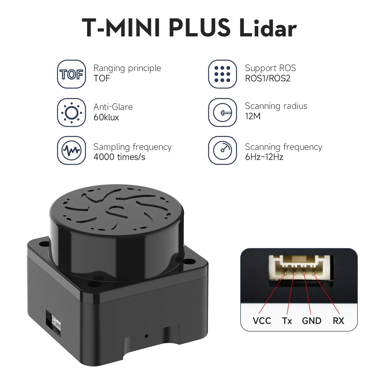 Imagem -03 - Kit Sensor Eai Ydlidar T-mini Plus Lidar Tof Ros Robot Slam Navegação 360 ° Módulo Scanner de Distância 12m Suporte Ros1 e Ros2