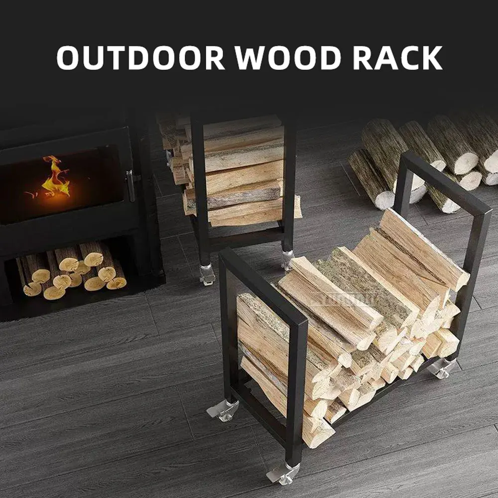 Portable Firewood Rack—Indoor/Outdoor Wrought Iron Heavy-Duty Scandinavian-Style Firewood Rack, Log Rack, and Storage Rack