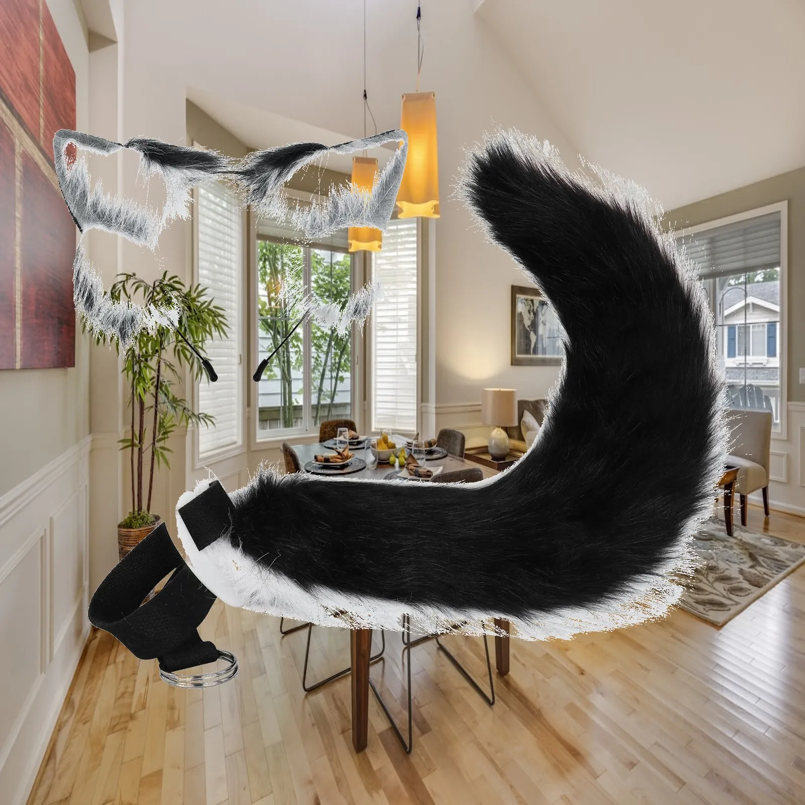 Ears and Long Tail Cosplay Funny Gifts Plush Ears Hair Clip Masquerade Women