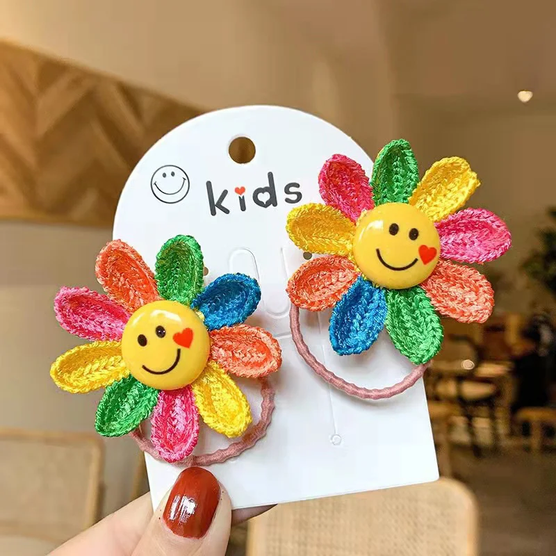 2PCS Cute Colorful Sunflower Kids Hairpins Children Headwear Baby Hair Clips Girl Hair Accessories Elastic Hair Bands