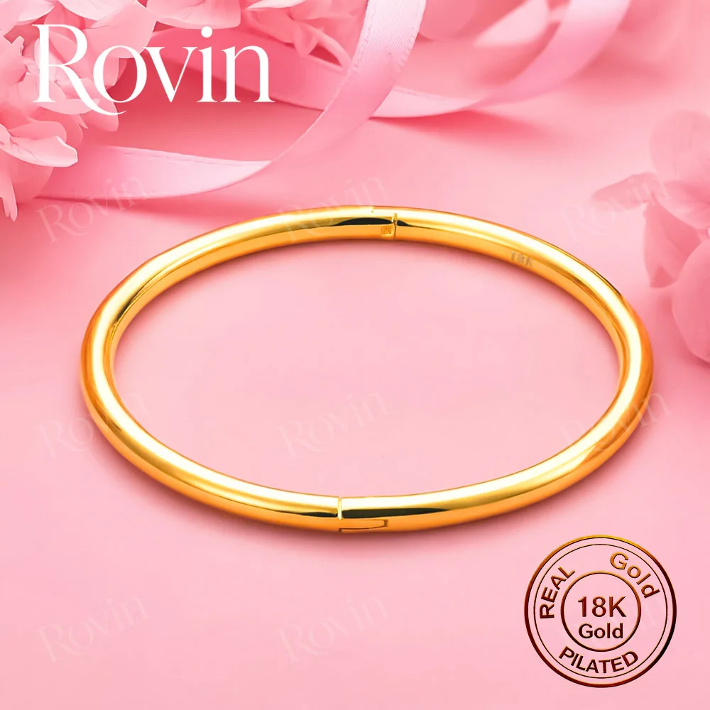 18K Gold Minimalist Chunky Polished Hinged Bangle – Stylish Accessory for Women Weddings & Parties