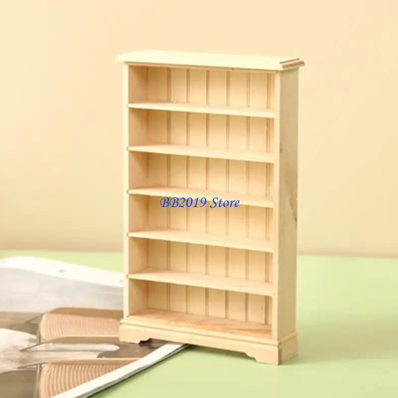 

Q0KB крошечный деревянный библиотечный орнамент, миниатюрная модель книжной полки, 6 ярусов, деревянный книжный шкаф, витрина,
