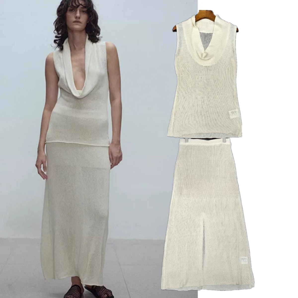 

Maxdutti Nordic Minimalist Lazy Knitted Scarf Collar Shirt Skirt Set Fashion Women's Matching Sets Women's Suit 2 Piece Set 2026