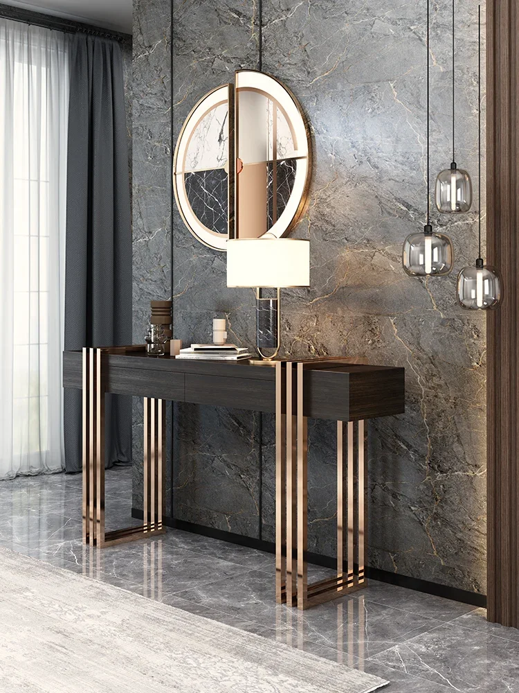 A Simple and Luxurious Entrance Table with A Wall Facing Foyer and A Simple and Luxurious Entrance Table