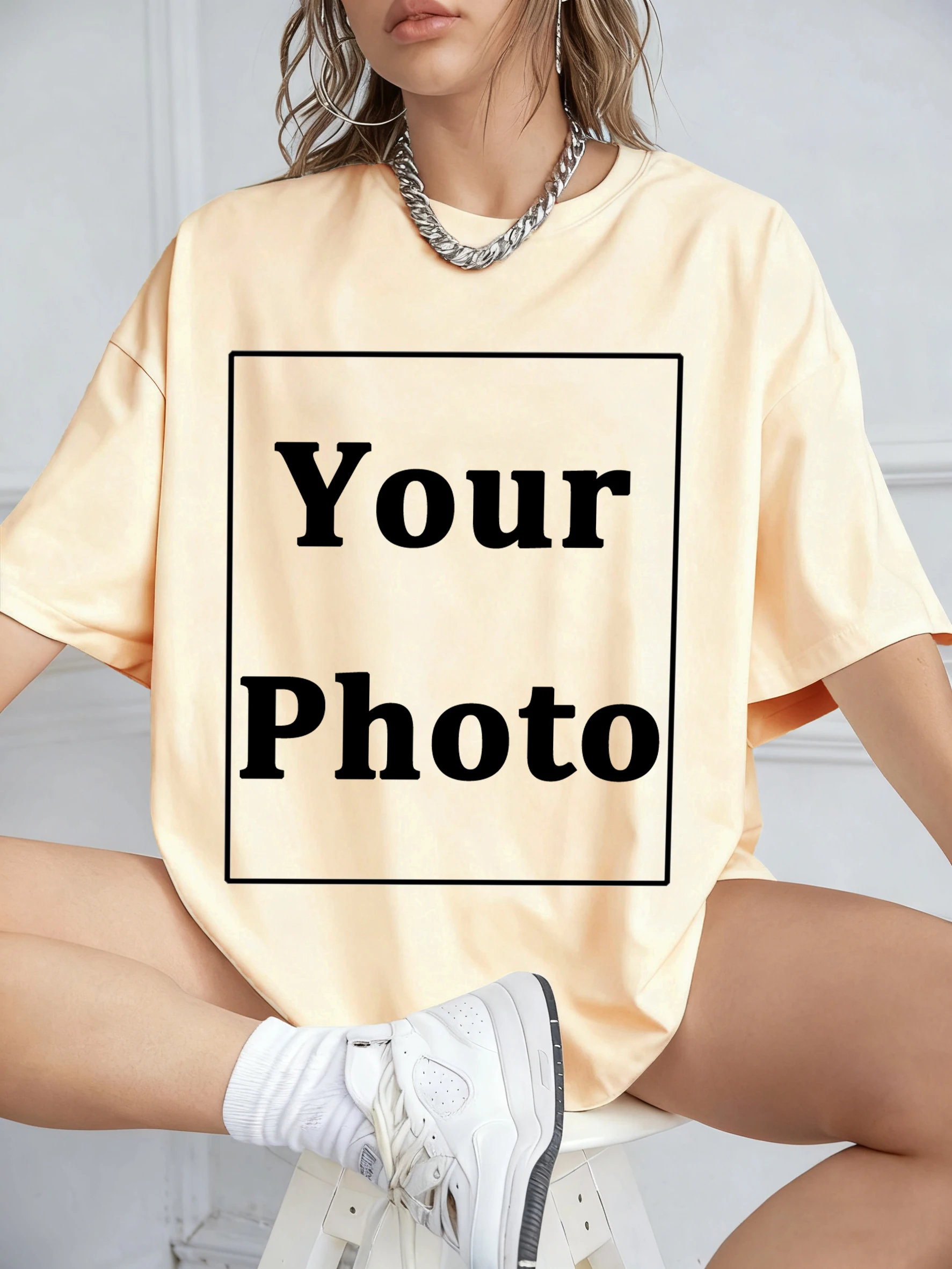 Personalized Custom Cartoon Print Summer  Women T-Shirt Cotton Casual Loose Short Sleeve Basics Fashion Tee Soft Breathable Tops view 2