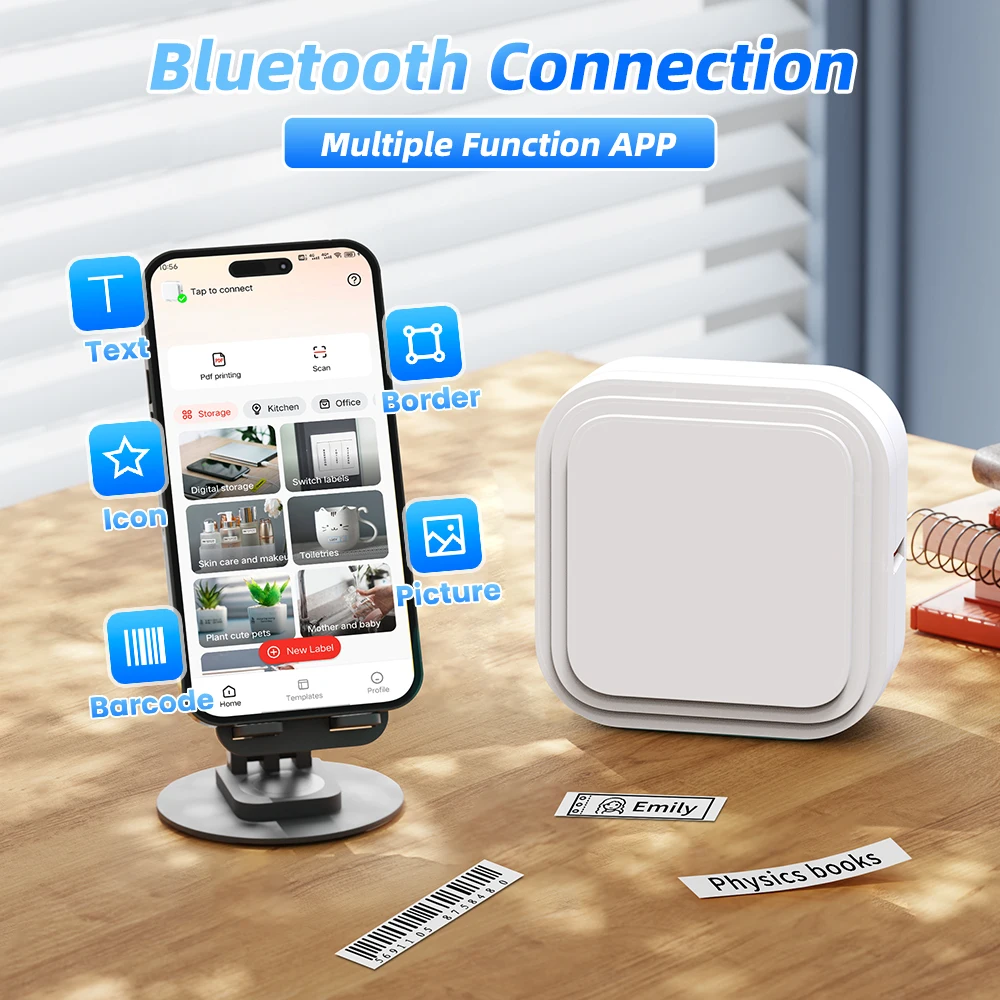 Mini Bluetooth Label Maker D32 Equivalent to P12 P15 Labeling Device, Inkless Wireless Thermal Label Printer Complete with Label