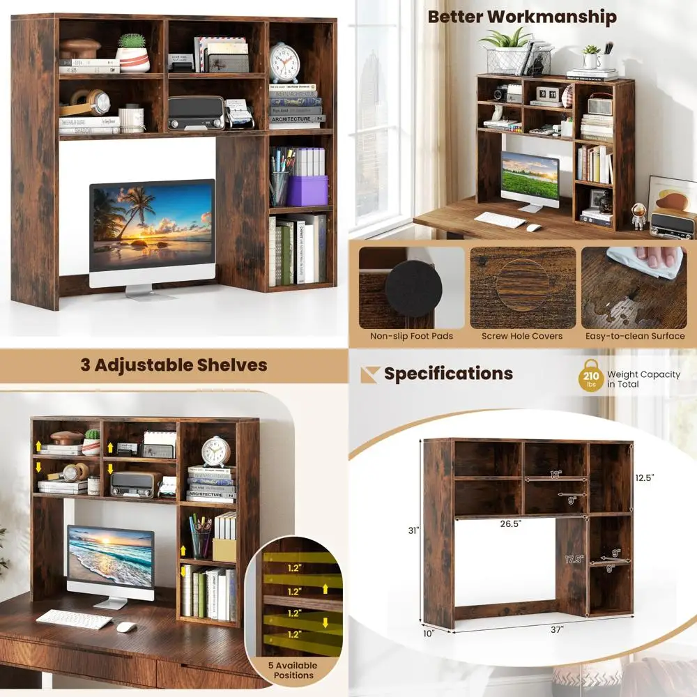 

Деревянный настольный ящик с 7 кубиками и 3 регулируемыми полками, подходит для до 27 мониторов, идеально подходит для общежитий и домашних офисов.