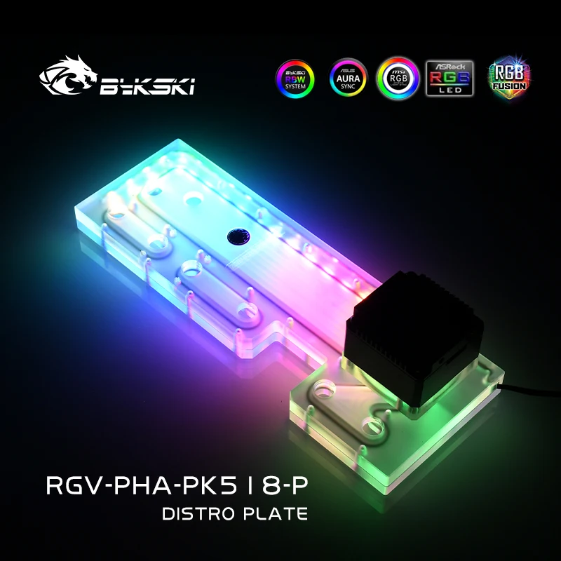 Imagem -03 - Bykski-distro Placa para Phanteks Pk518 Case pc Liquid Cooling Waterway Board Tank 12v 5v Rgb Sync Rgv-pha-pk518-p