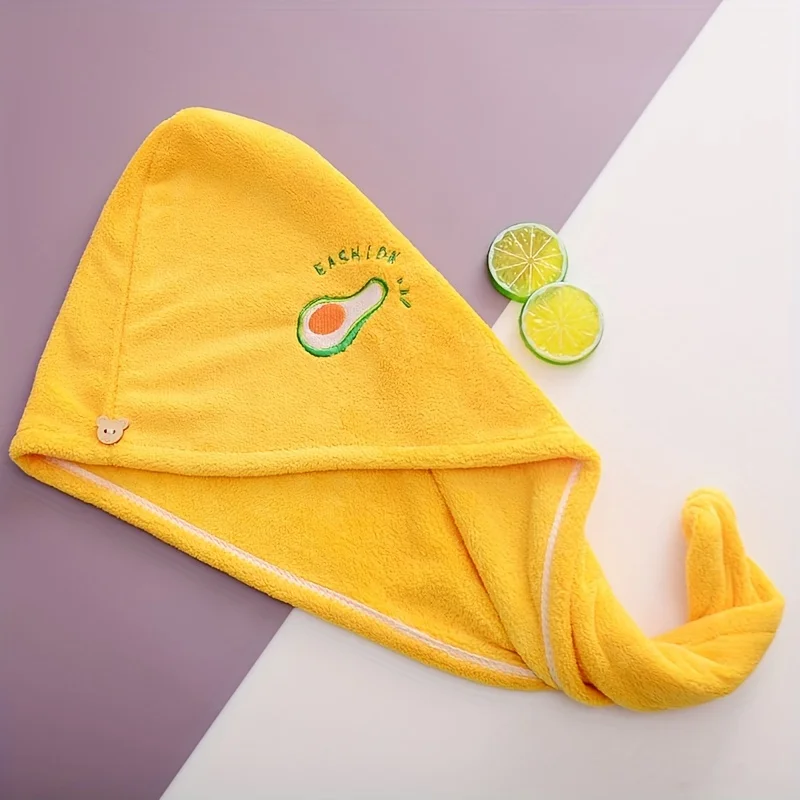 Serviette pour cheveux brodée de fruits, bonnet de séchage doux, super absorbant, séchage rapide