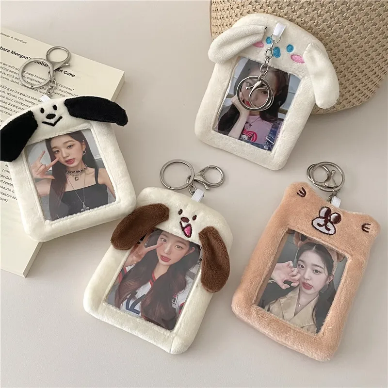 Imagem -03 - Bonito dos Desenhos Animados Plush Photocard Titular Coreano id Card Keychain Kawaii Desk Acessórios Papelaria Kpop Idol Picture Storage