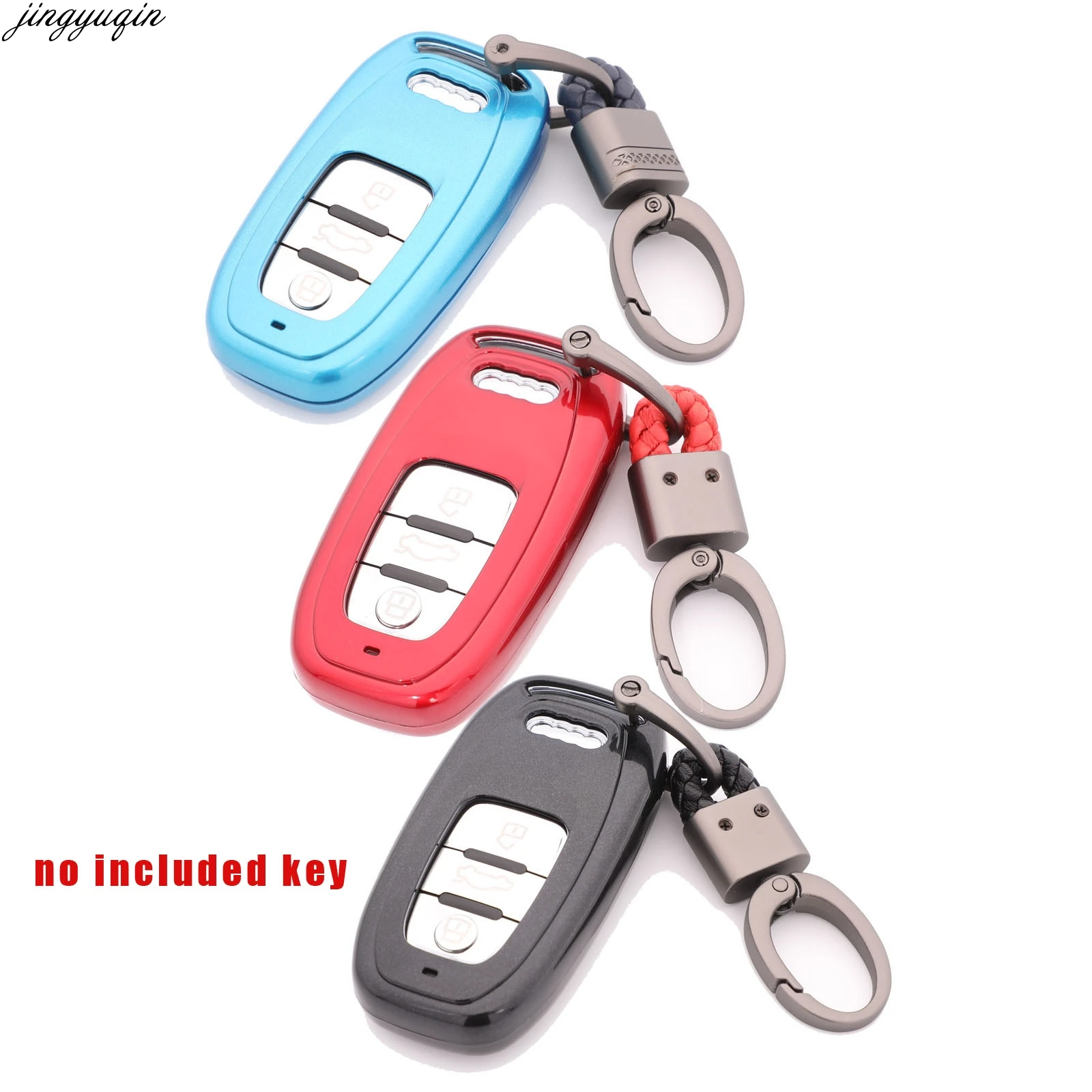 Jingyuqin Fashion 3b Remote Car Key Case Cover Paint For Audi A6L A4L Q5 A3 A4 B6 B7 B8 Smart Carbon Fiber Grain Skin Holder