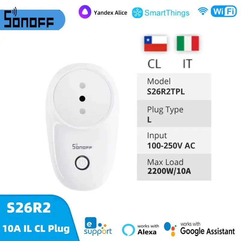 SONOFF S26R2 WiFi 10A IL CL Smart Plug Timer Smart Home Control Electrical Socket Via Ewelink Alexa Google Home Alice Smarthings