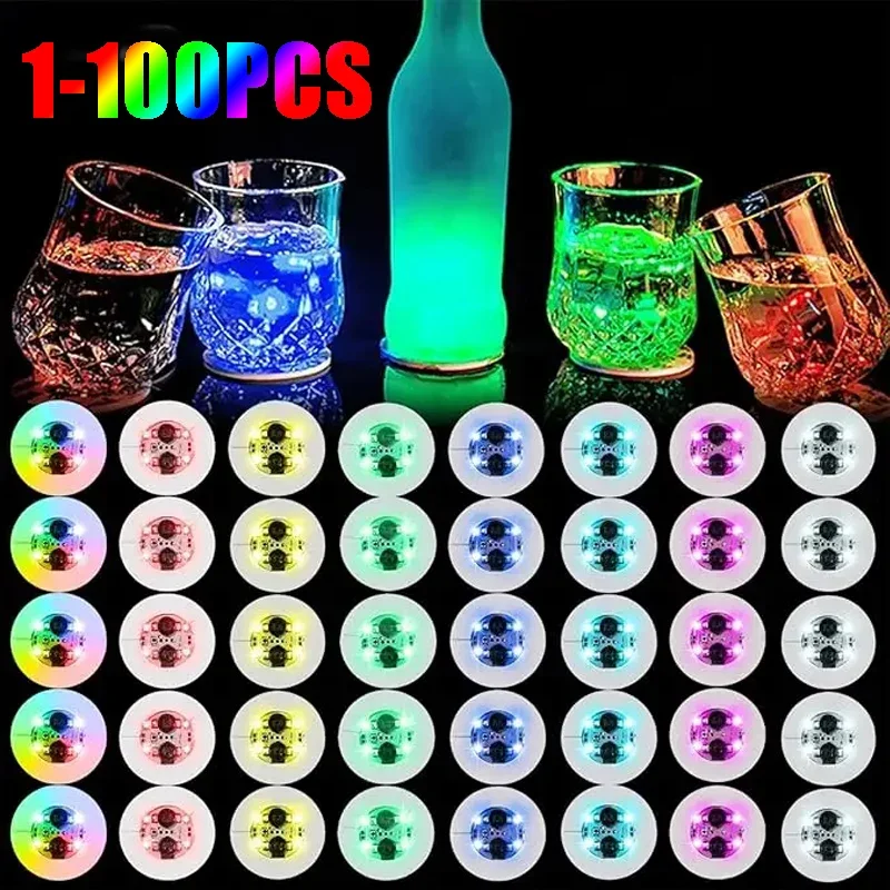 

Party Bar Colorful LED Cup Coaster Pad Adhesive LED Light Sticker Label Bottle Coaster for Champagne Vodka Wine Drinks Flash