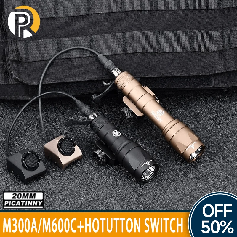 

WADSN Airsoft M600 M600C M300 Tactical Weapon Flashlight With Hot Button Pressure Remote Switch Fit 20mm Picatinny Rail Rifle