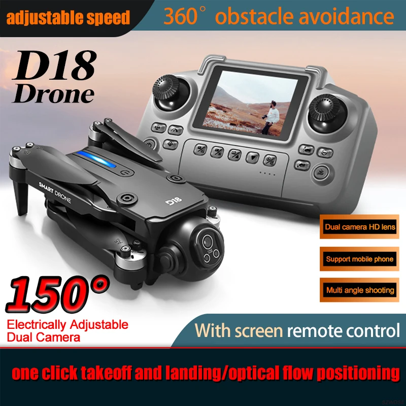 

D18 Дрон управления экраном Бесщеточный двигатель Четыре стороны предотвращения препятствий Оптический поток 5G WiFi FPV Аэрофотосъемка Самолет