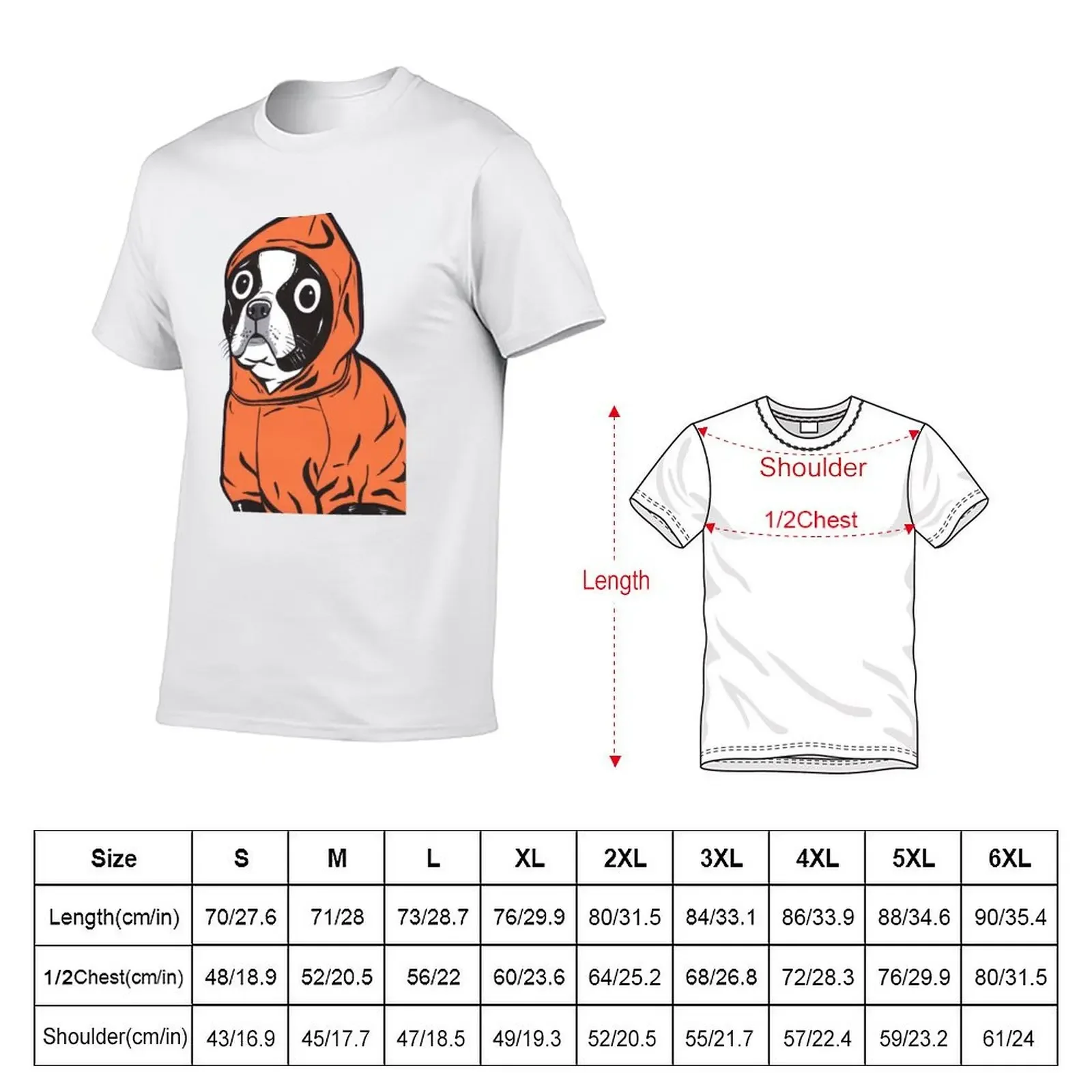 Boston Terrier Orange Hoodie T-Shirt anime stuff tops Men's clothing