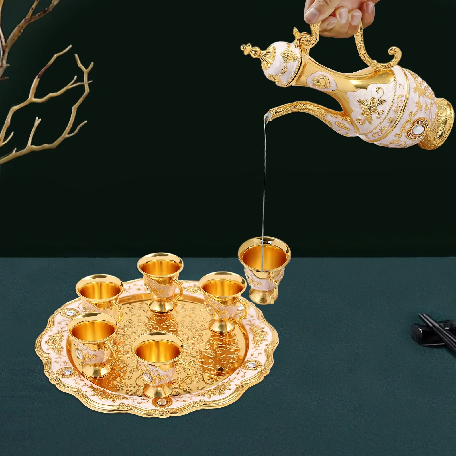 

Vintage Turkish Coffee Cups Set with Pot and 6 Cups,Turkish Tea Glasses for Home Decor Birthday Christmas Housewarming Wedding