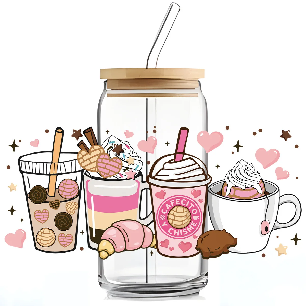 

Pink cake patterned glass cup, milk tea cup sticker, coffee cup sticker, transfer printing sticker, sticker, DTF UV cup packagin