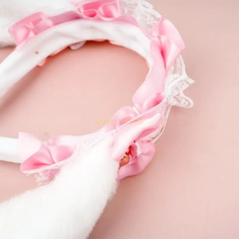 31BF Bowknot 토끼 귀 머리띠 코스프레 의상 헤어 밴드 파티 소품 모자를 쓰고 있죠 여성용 애니메이션 액세서리 소녀 할로윈 소품