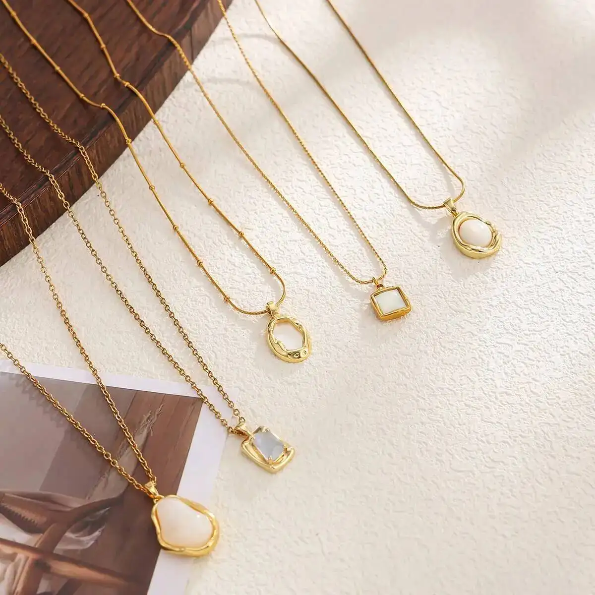 Ingemark Bohemian Stainless Steel Geometry Pendant Necklaces for Women Waterproof Gold Color Clavicle Chain Summer Neck Jewelry
