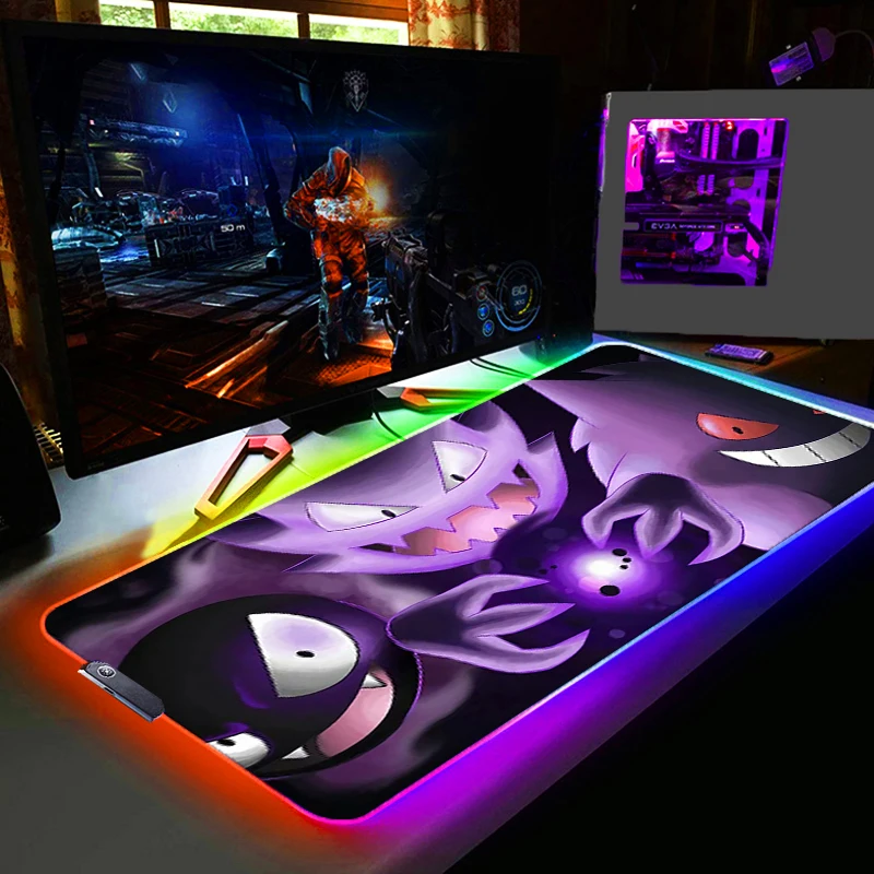RGB Mouse Pad Pokemon Pikachu Large Gamer Xxl Desk Mat Computer Keyboard LED Gaming Accessories Carpet Backlight Mousepad