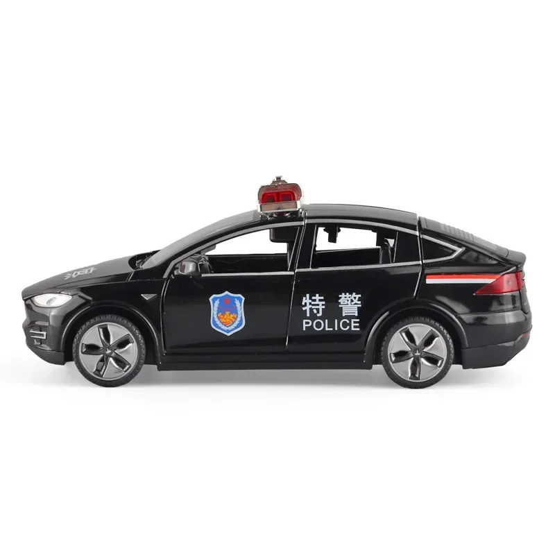 Coche de policía Tesla modelo X 1:32, modelo de aleación de Metal fundido a presión de alta simulación, colección de sonido y luz extraíble, juguetes para niños, regalos A714