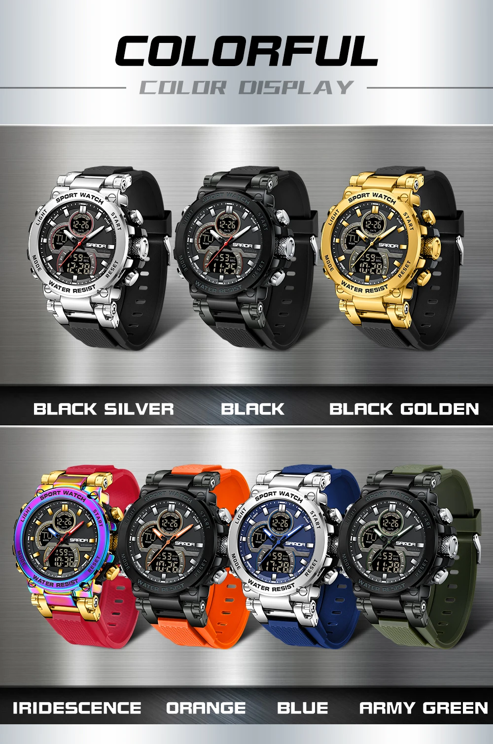 SANDA 6183 Elektronische Herrenuhr, personalisierte coole Uhr, G-Stil, Nachtlicht, Stoppuhr, wasserdichte Multifunktions-Herrenuhr