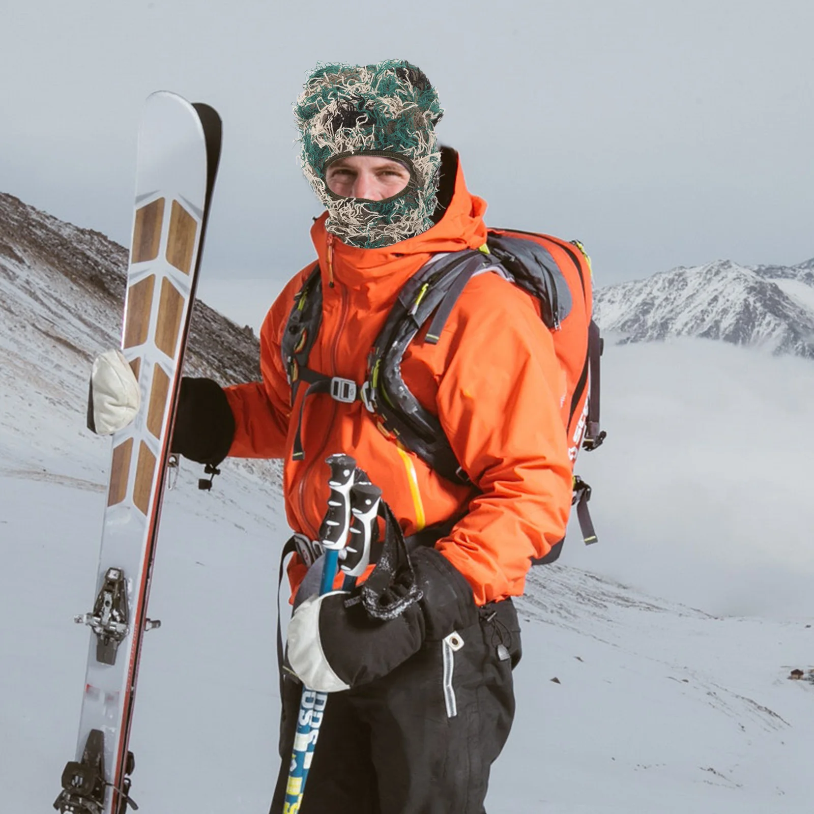 

Knitted Face Mask Head Cover Camouflage Green Outdoor Skiing Cycling Winter Sports Elastic Breathable Soft Comfortable