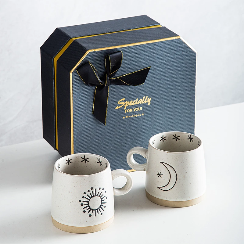 

RHE 2pcs Moon Sun Ceramic coffee mug Creative Vintage Kitchen Supplies Christmas Birthday Party Valentine's Day Teacher Gift