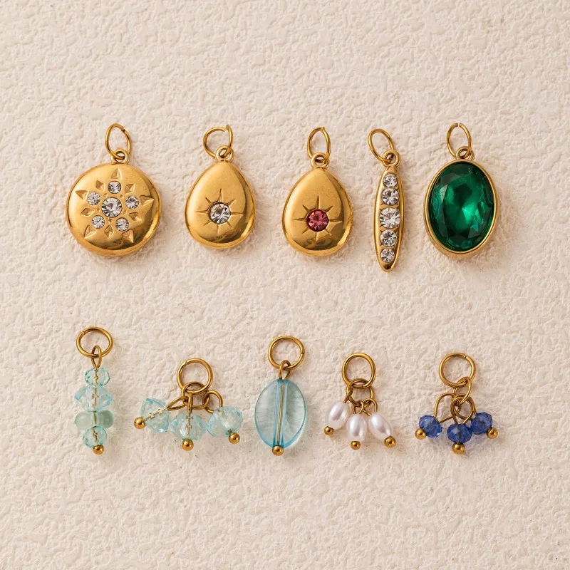 Stainless Pendant Shiny Gemstones DIY Vacuum Electroplating 18K Color Retention Guaranteed Charms Jewelry Decorative Accessories
