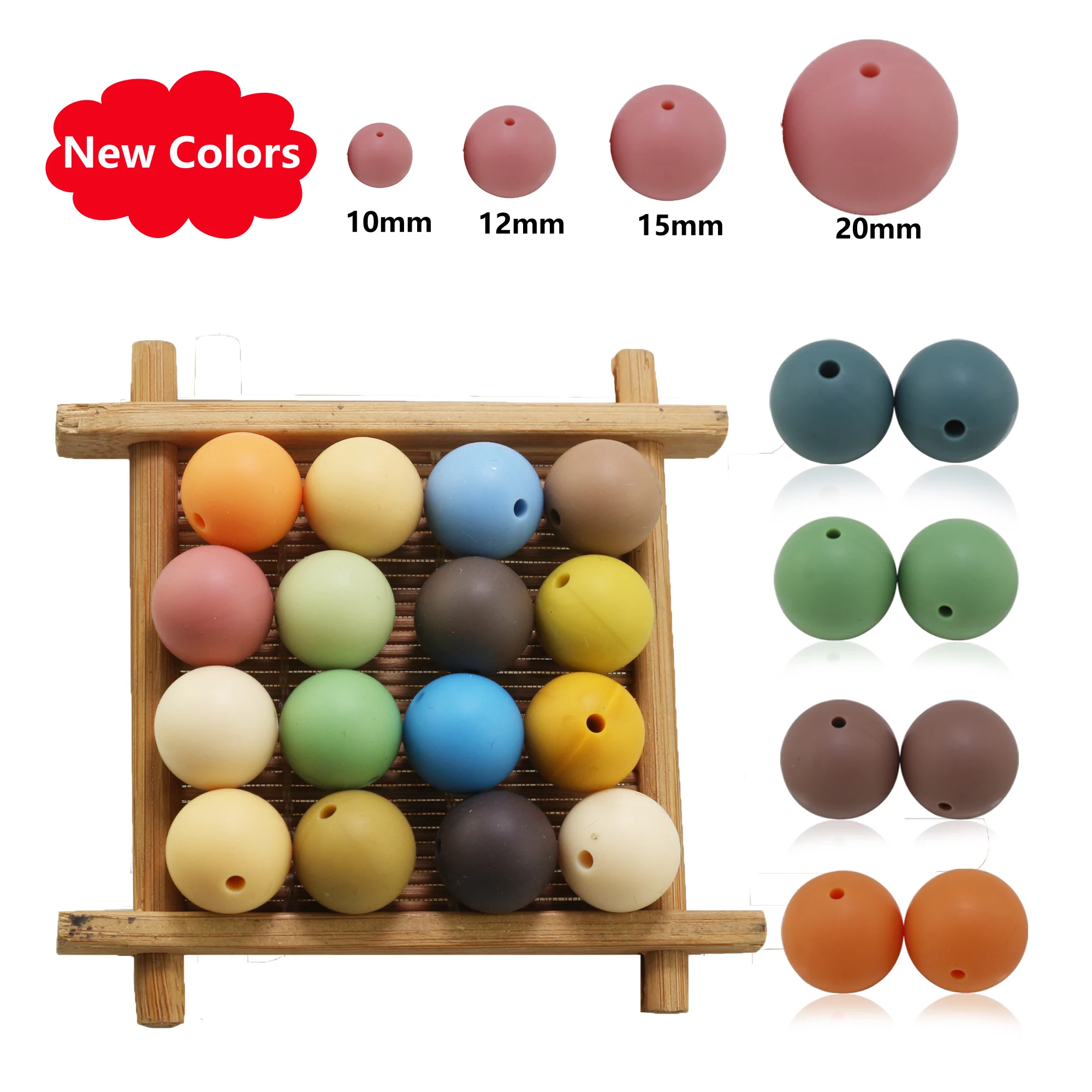 Hot Selling 100Pcs Round Silicone Beads 10mm 12mm 15mm 20mm Baby Chewable DIY Bison Wood Loose Ball Pearls For Making Pens