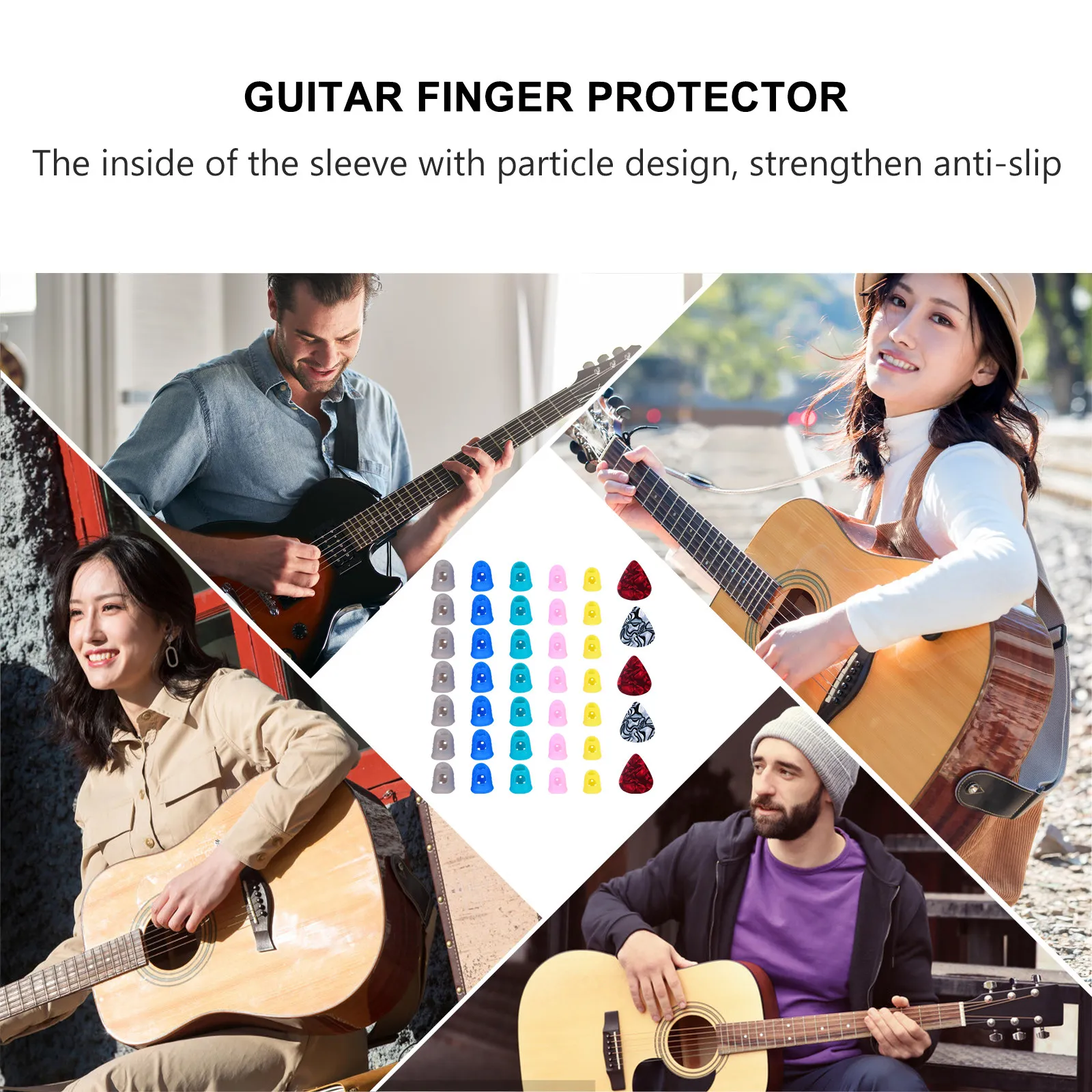 1Set Guitar Finger Protector Silicone Fingertip Covers Flexible Comfortable Finger Sleeves for Ukulele General Guitar Practice