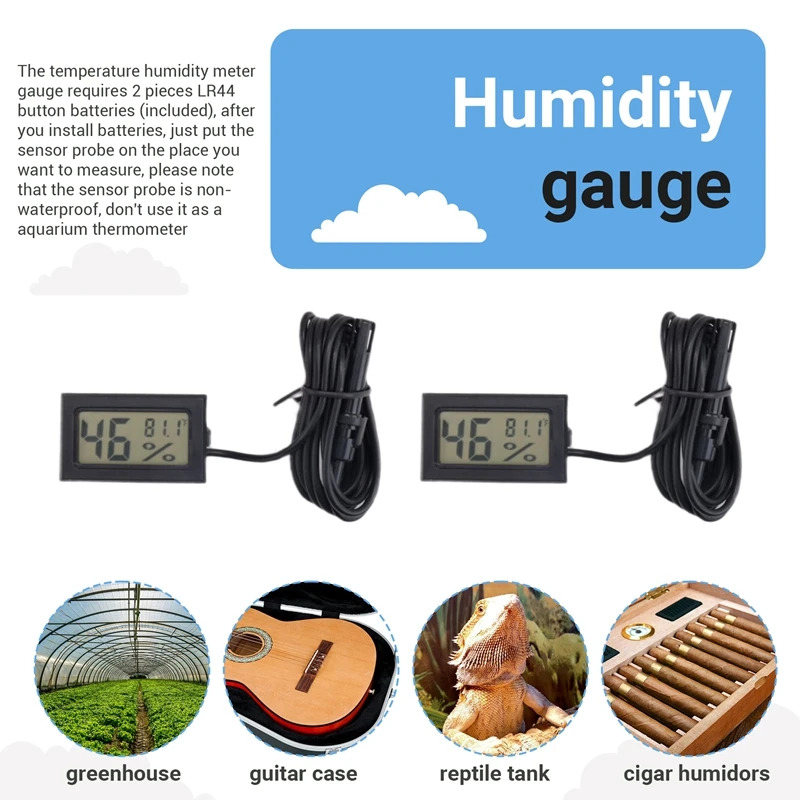 ABDE-Digital Thermometer Hygrometer With Probe Indoor Temperature Humidity Meter Hygrometer Gauge For Incubator Reptile Plant