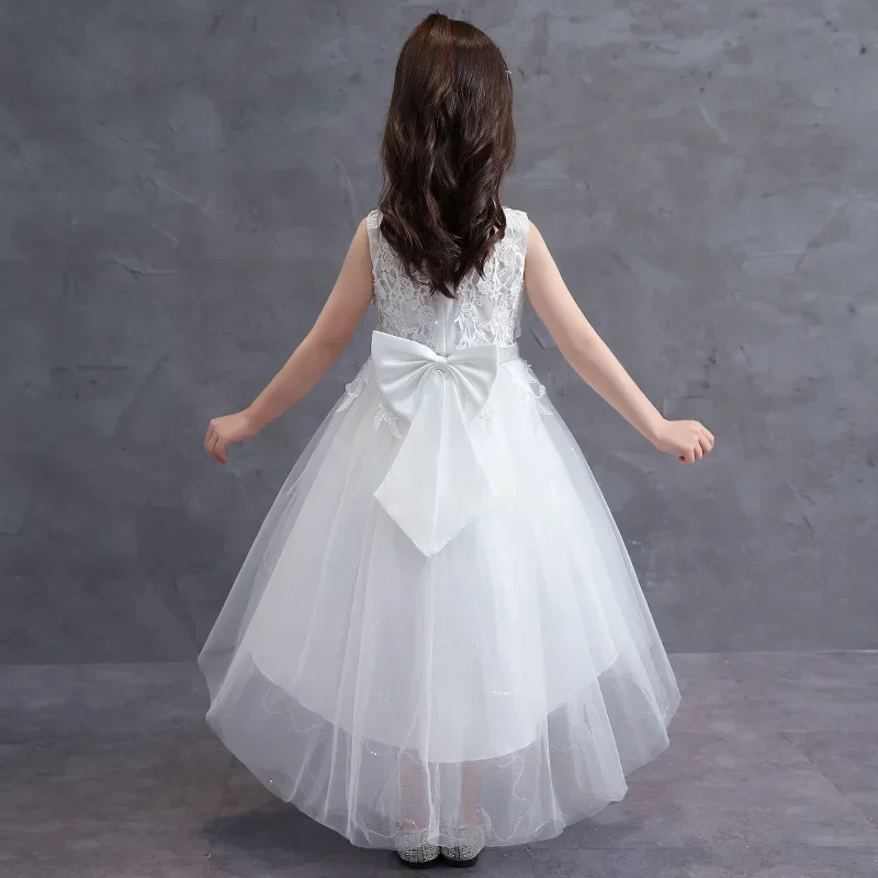 White children's wedding dress princess skirt spring children's clothing 2022 vintage sleeveless high waisted fluffy dress