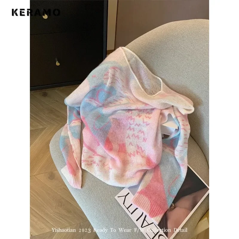 2023 Winter Hotsweet Y2K Knitting Long Sleeve Casual Tie Dye Pullovers Korean Fashion Women Round Neck Ladies Warm Sweater