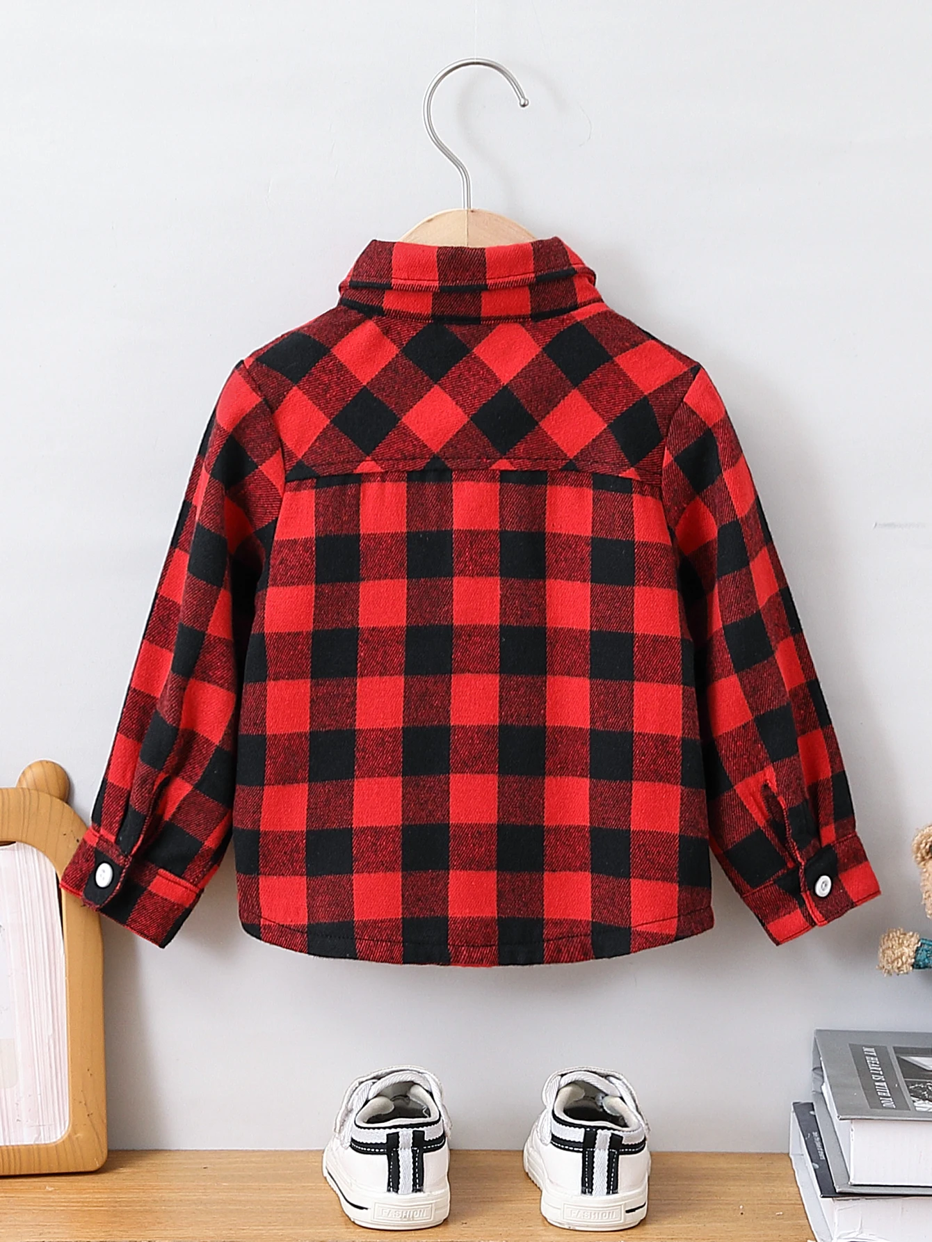 Red Black Plaid Turn-Down Collar Shirt Spring Autumn Toddler Boy Top 2-7 Years Comfortable Casual Multi-Scene Wear for Home