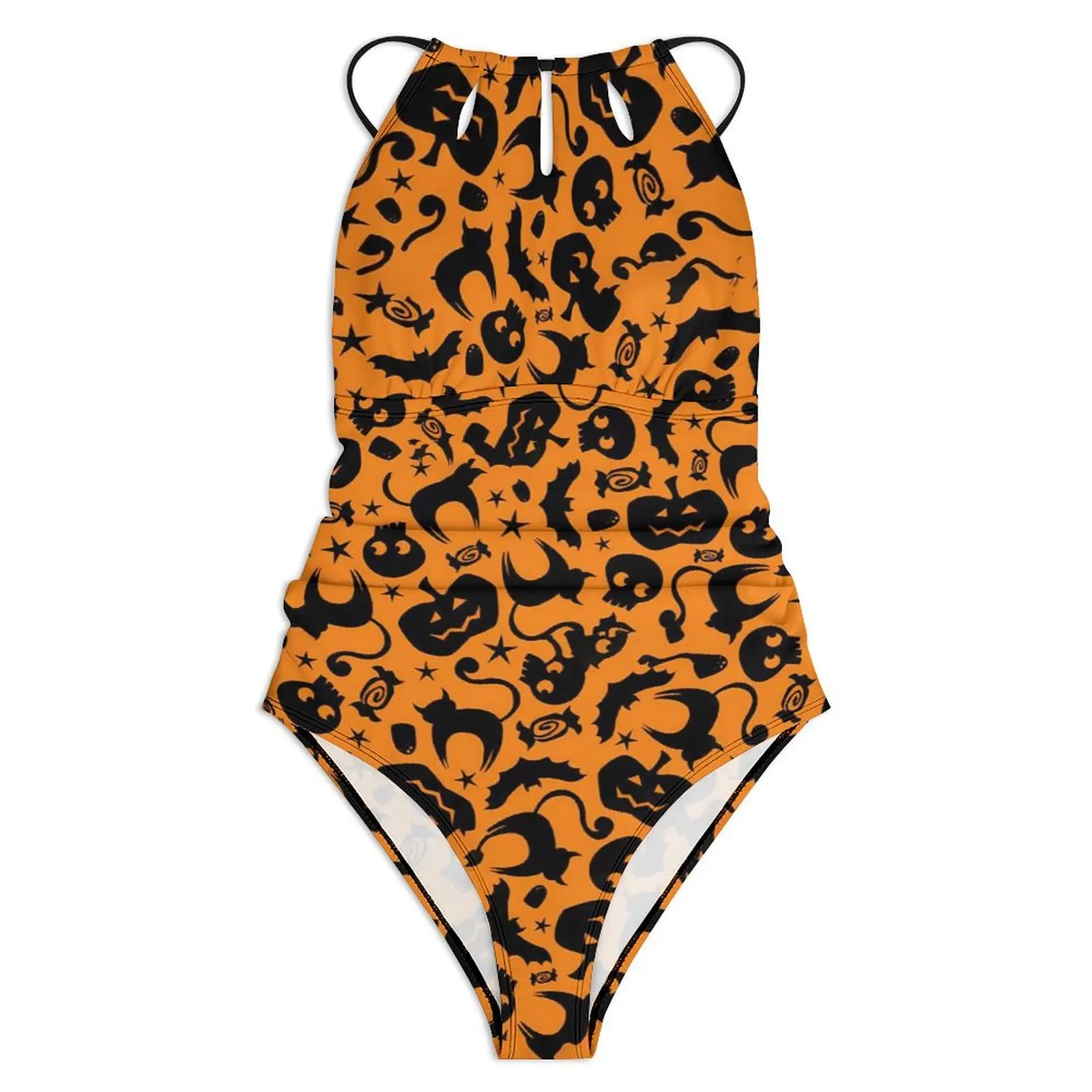 Pumpkin Swimsuit Whimsical Halloween Swimwear One-Piece Fitness Bodysuit Halter Bathing Suits Women Push Up Sexy Beach Wear