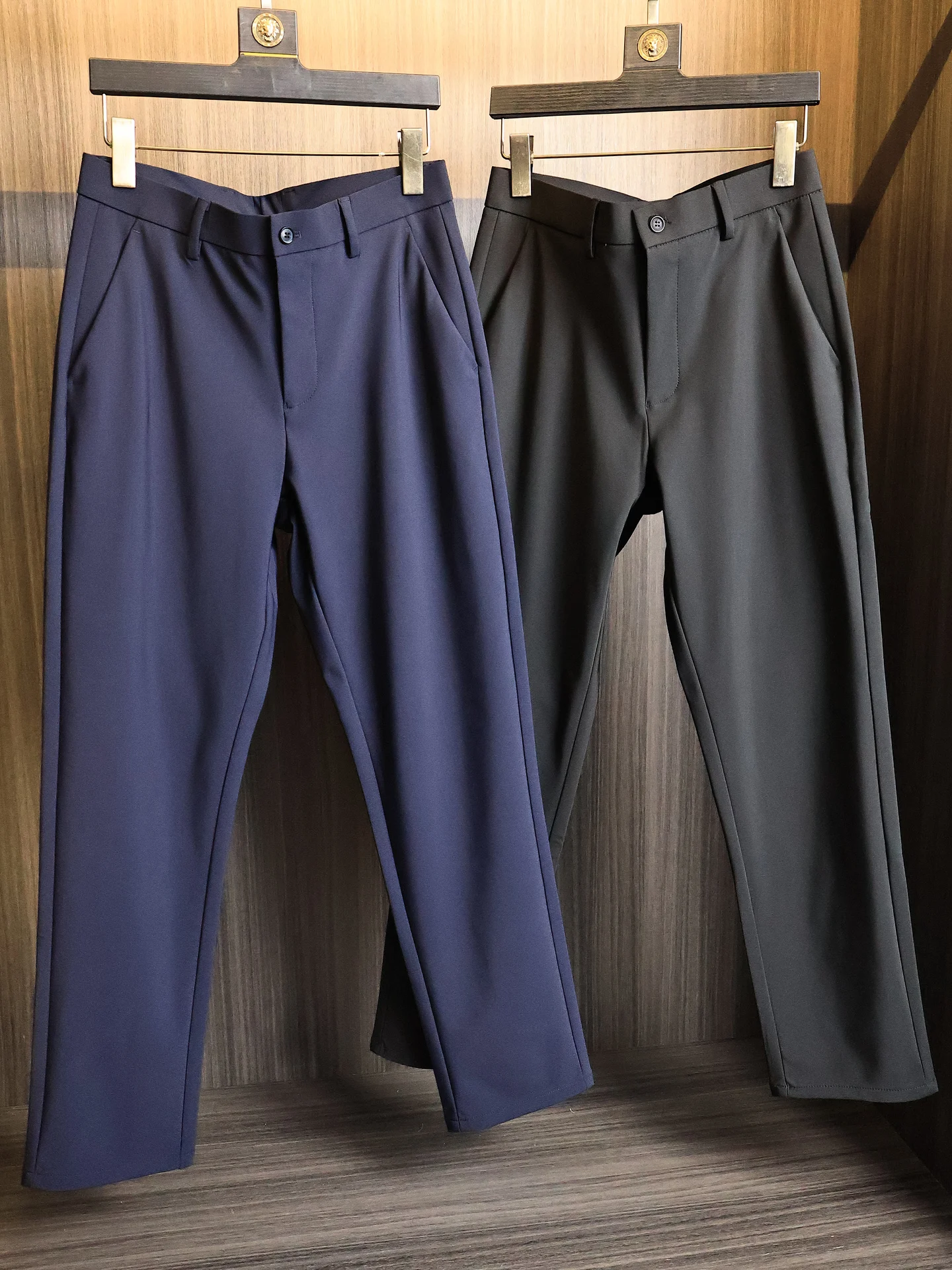 Slim Fit Straight Leg Casual Pants for Men Fashionable Business Commute Elastic Pure Color Long Trousers Autumn Season
