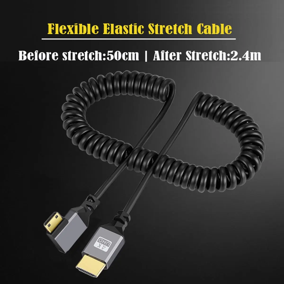 JoniSerl HDMI 2.0 Male to HDMI Male 4K 60hz Stretch Coiled Cable Down Angled 90 Degree for HDTV Computer Laptop Monitor