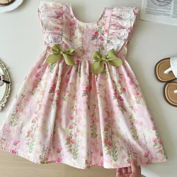 Girls Casual Dresses Floral Print Halter Dress Casual Bow Dress Kids Dresses for Girls 2 To 7 Years Princess Clothes