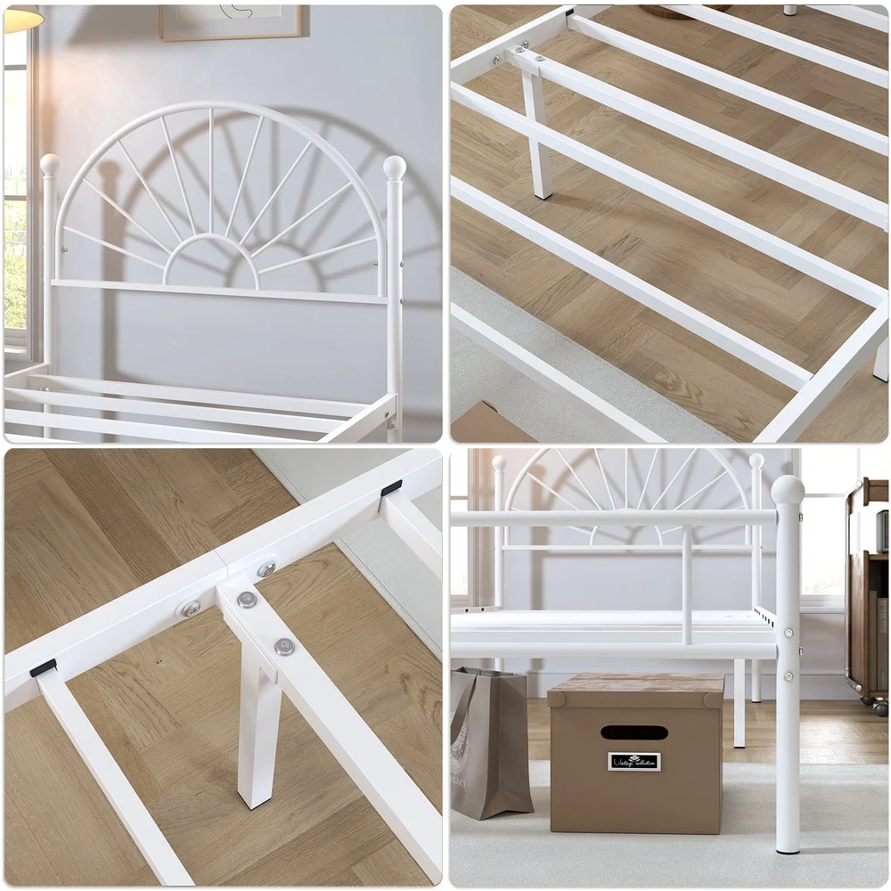 Twin Metal Bed Frame with Sun Curve Headboard Heavy Duty Steel Platform Kids Teens Under Bed Storage Easy Assembly