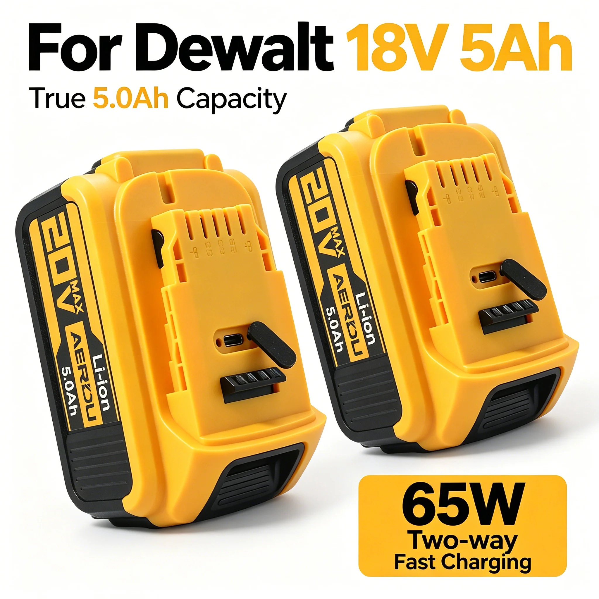 For DCB Series 20V MAX 5 Ah Lithium Ion Battery 2-Pack (DCB205-2)
